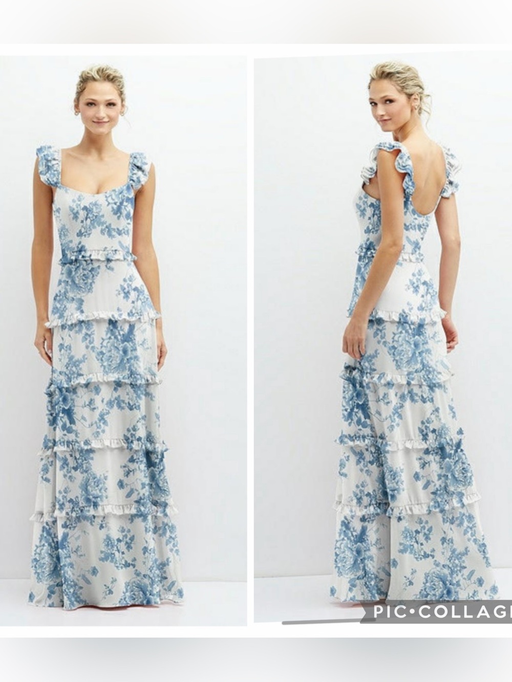 After Six NWT Tiered Chiffon Maxi Dress Ruffle Straps Blue Size 2